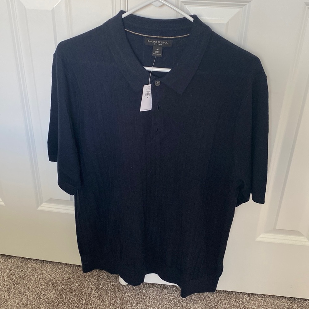 Banana Republic Mens Short-sleeve Silk Linen Shirt